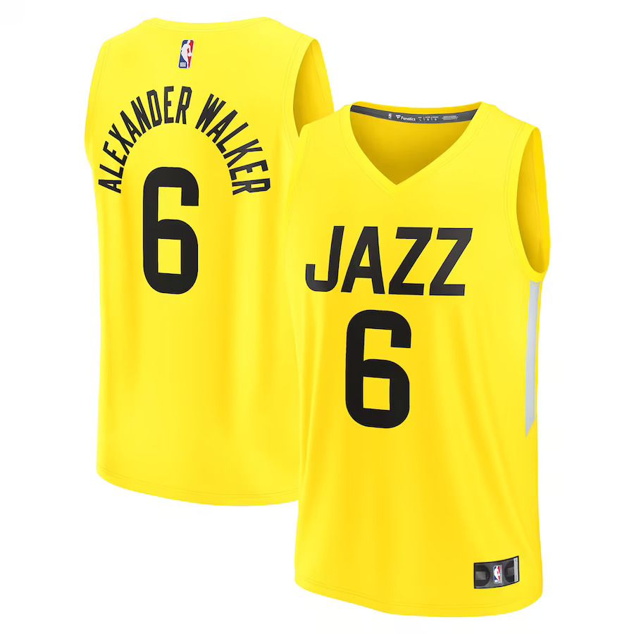 Men Utah Jazz 6 Nickeil Alexander Walker Fanatics Branded Yellow 2022-23 Fast Break Replica Player NBA Jersey